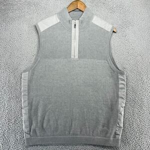 Tommy Bahama Sweater Vest Mens large Gray 1/4 Zip Pullover Embroidered Fish Logo